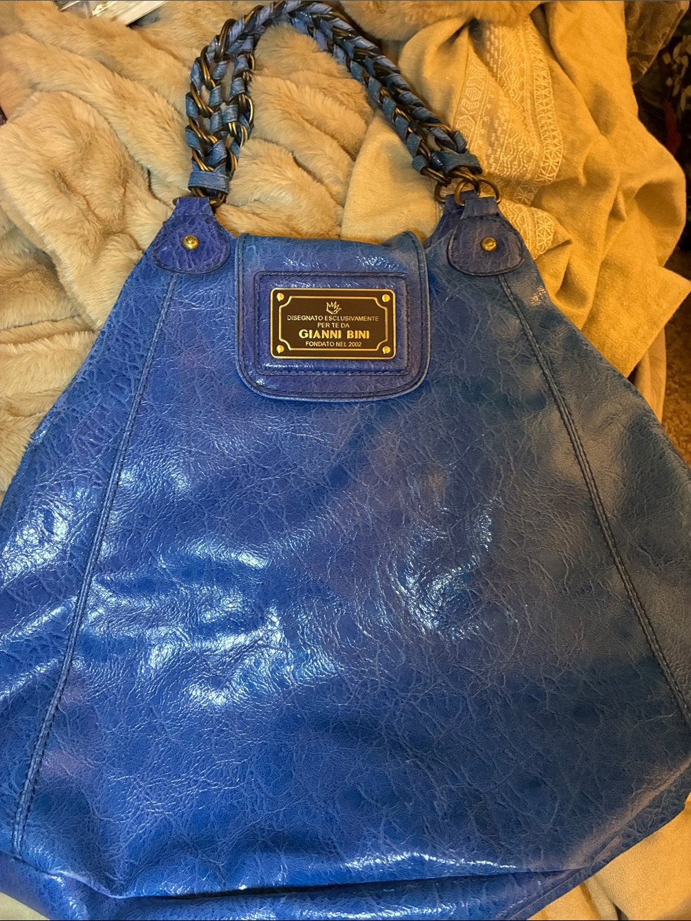 Gianni‎ Bini Royal Blue Braided-Handle Shoulder Tote